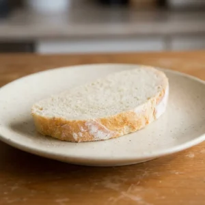 Looking down at a round loaf with a golden crust, scored in a cross pattern, resting on a dark surface.