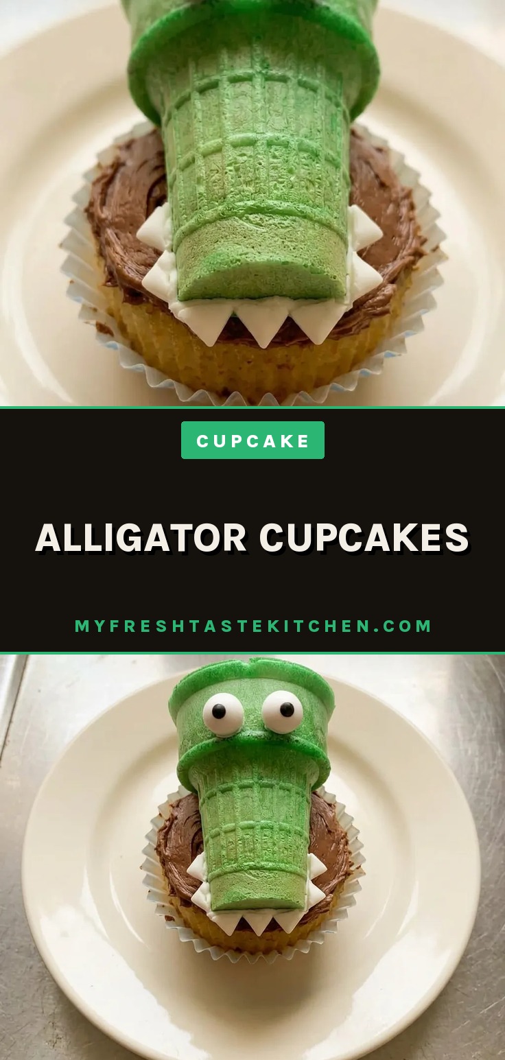 Bird's-eye view of green ice cream cone cupcakes topped with white and chocolate frosting, edible eyeballs, and bubble gum sprinkles.