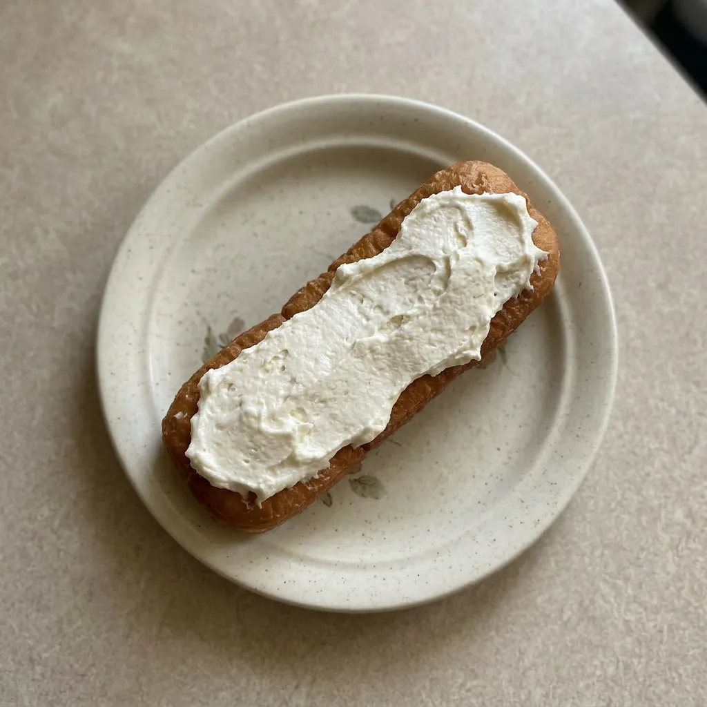 Ready to serve: a pair of iced donuts, one drizzled with butter and the other with powdered sugar topping.