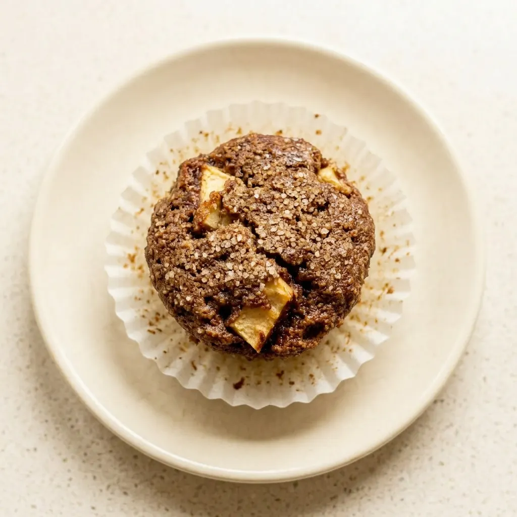 A serving of a spiced muffin topped with apple butter and a sprinkle of cinnamon, nutmeg, and cloves.