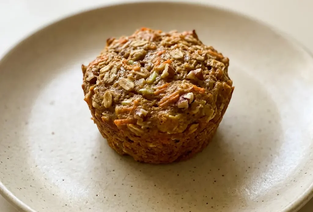 Bird's-eye view of a muffin topped with almond meal and oats, cinnamon visible on the surface.