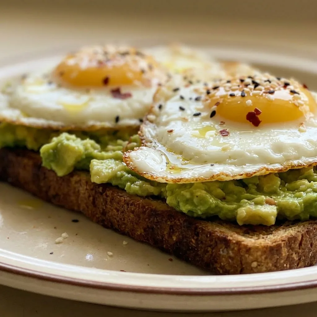 Macro detail of creamy avocado and runny yolk on seeded bread