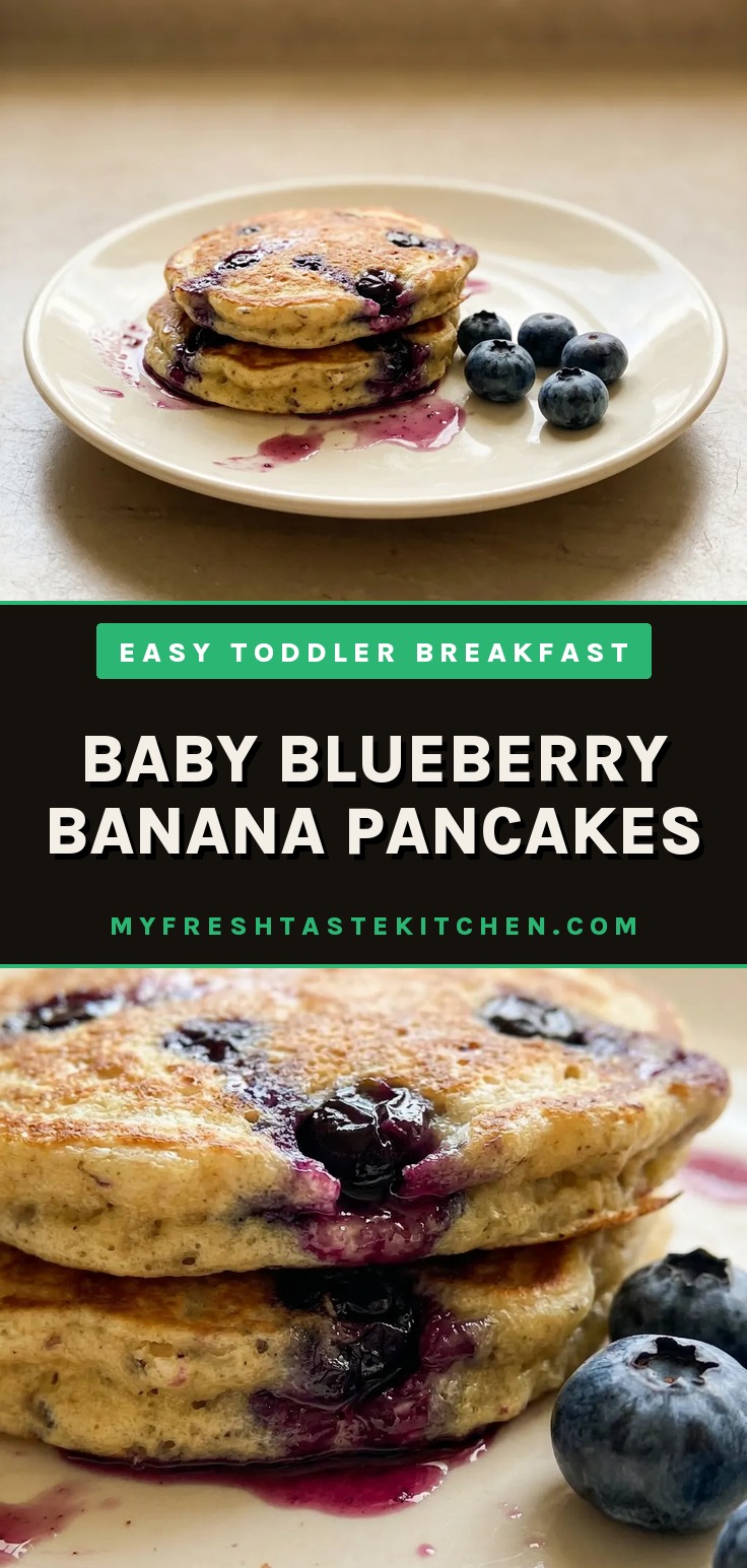 Baby blueberry banana pancakes, fluffy and golden with visible banana and blueberries