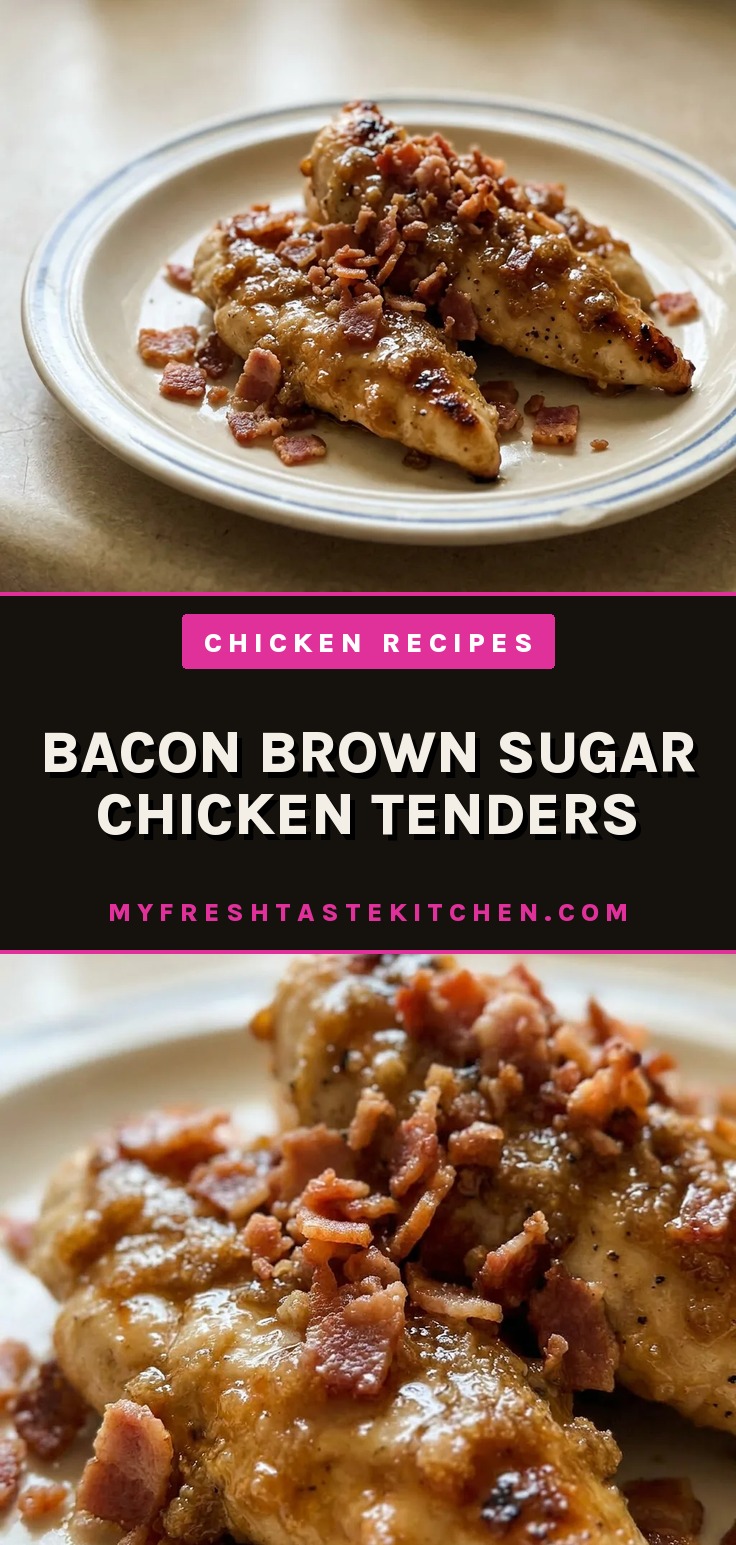 Bird's-eye view of chicken tenders wrapped in bacon, glazed with brown sugar and sprinkled with garlic powder and black pepper.