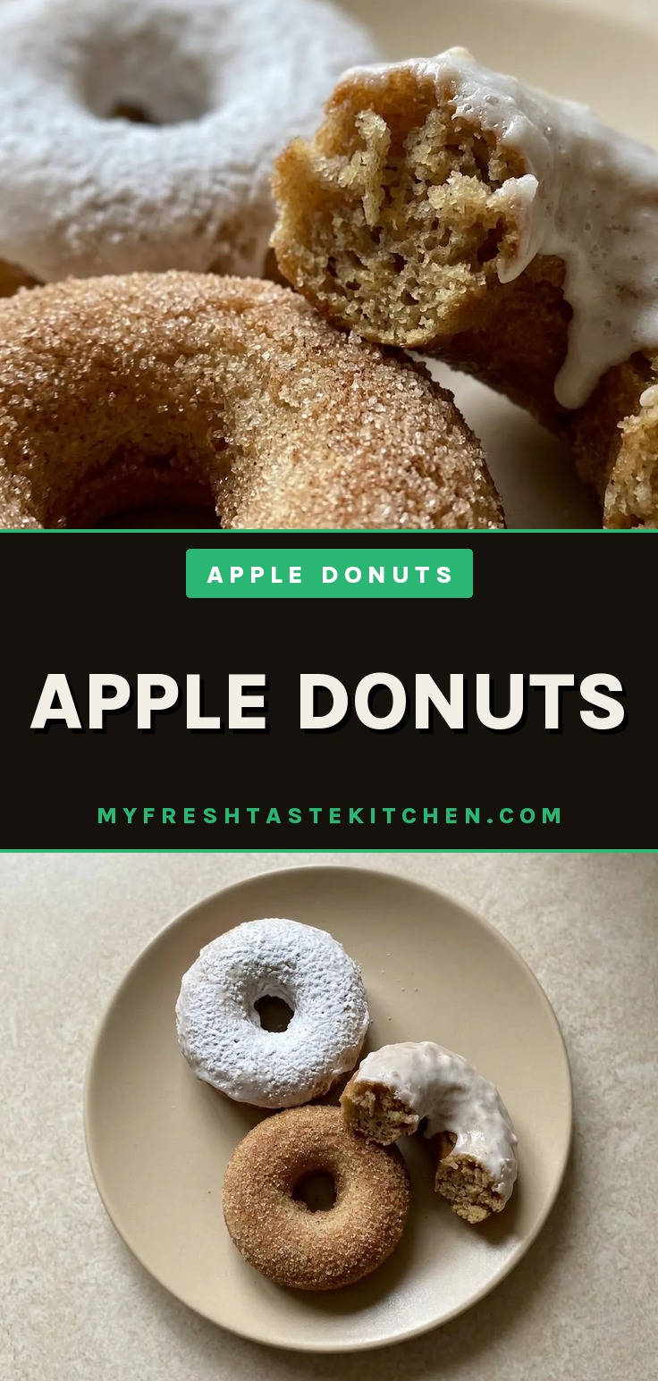 Apple donuts with cinnamon sugar coating and white glaze, topped with sprinkles.