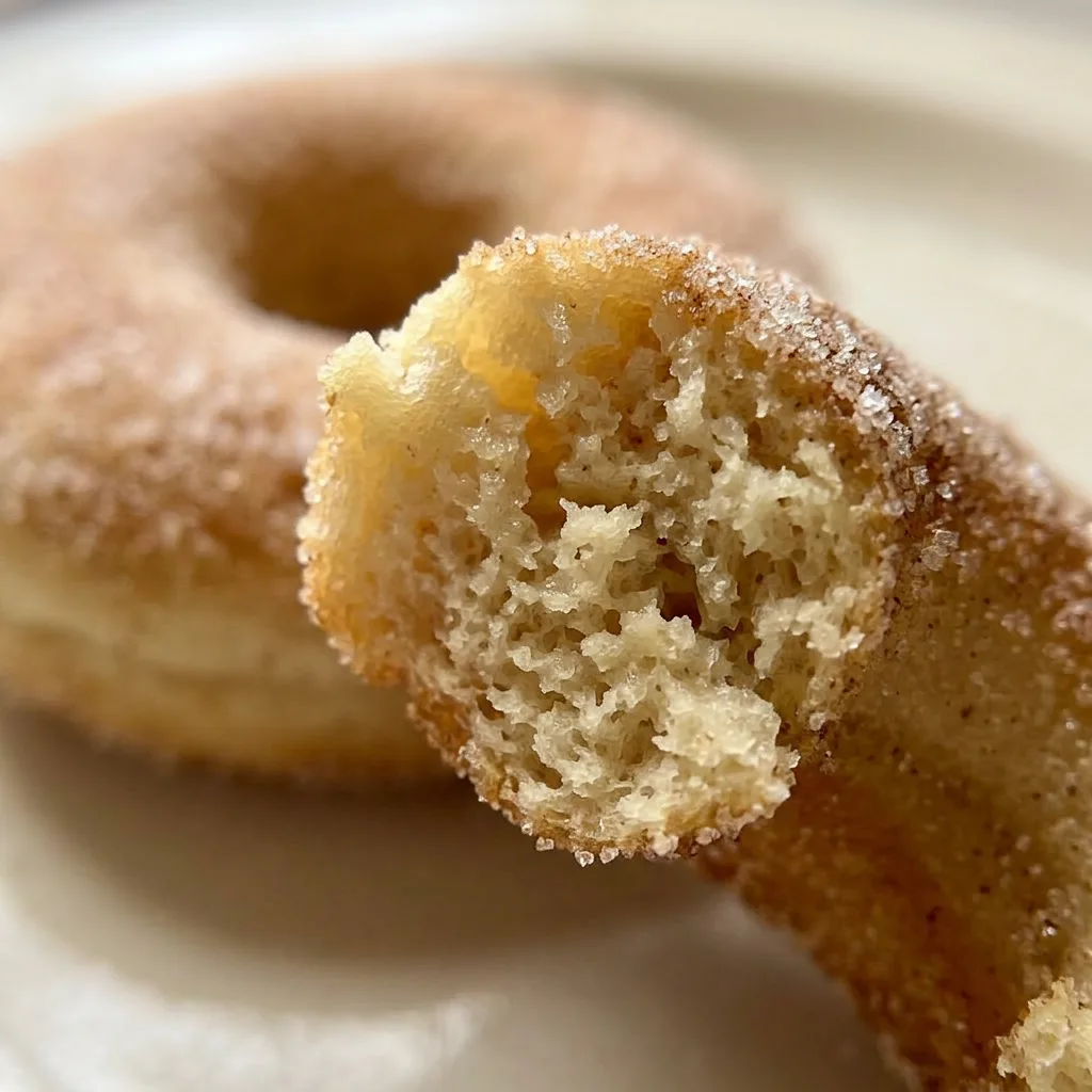 Macro detail of a donut with visible cinnamon specks and a glossy butter-milk glaze.