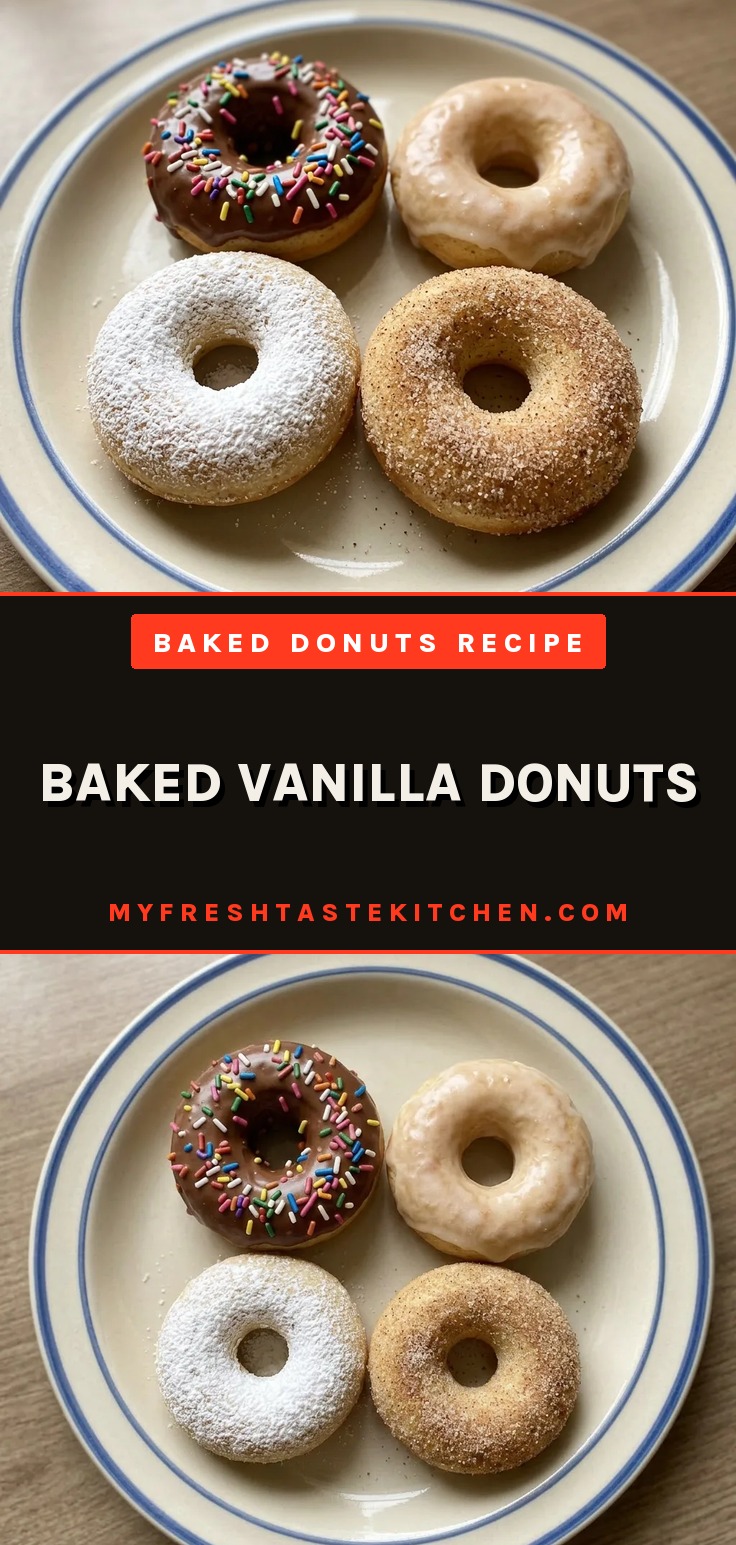 Baked vanilla donuts with nutmeg and vanilla extract, topped with a smooth baked donuts with glaze.