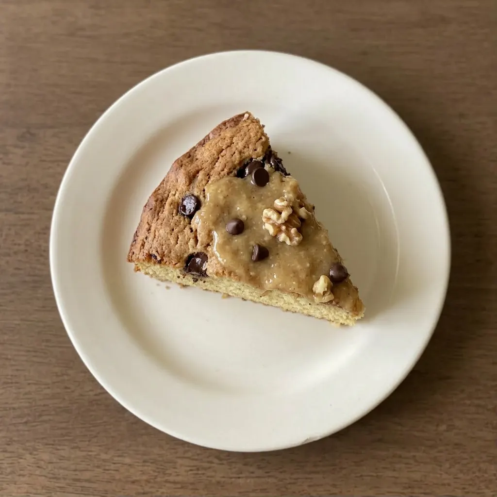 A serving of banana bread with chocolate chips, sliced and stacked, with a fork alongside.