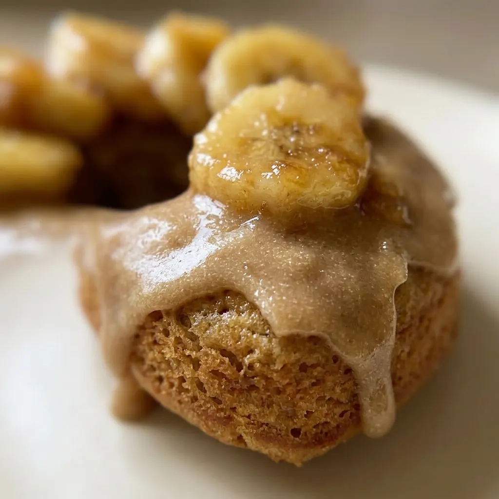 Macro detail of a donut half showing a tender crumb with tiny cinnamon specks and a glossy brown glaze.