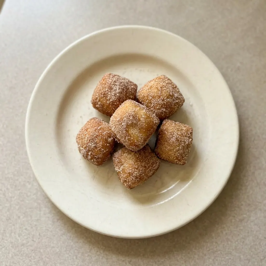 Ready to serve: a cluster of warm biscuit donut holes, glistening with cinnamon sugar, presented in a casual arrangement.