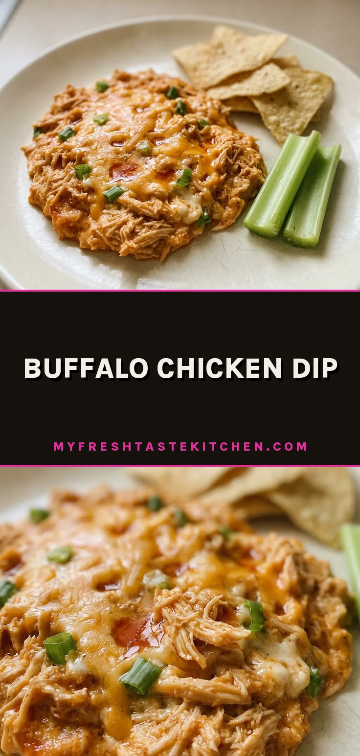 Top-down look at a bowl of creamy dip with chunks of chicken, melted cheddar, and celery pieces.