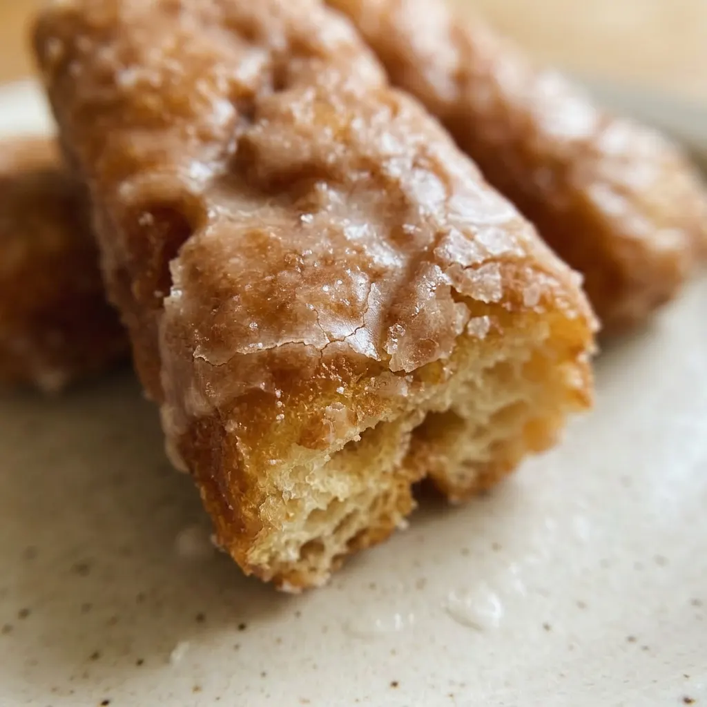 Zoomed in on a single glazed donut, showing a golden-brown crust and thick vanilla icing with multicolored sprinkles.