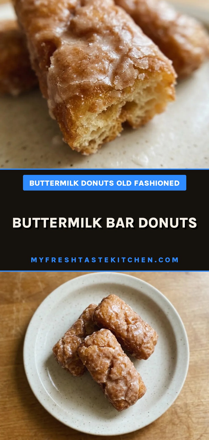 Buttermilk bar donuts glazed in white vanilla icing, showing a golden brown side and soft interior.