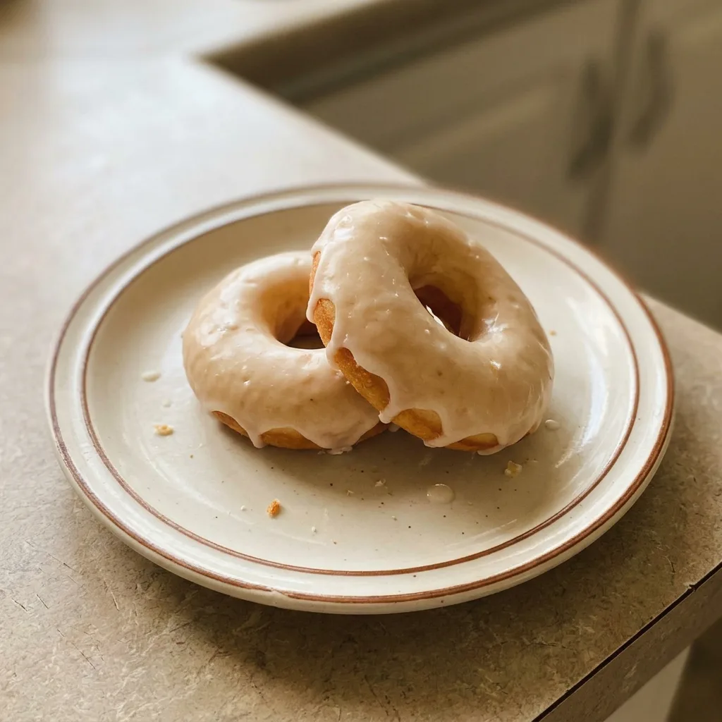 Top-down look at three buttermilk donuts glazed with vanilla icing and rainbow sprinkles.