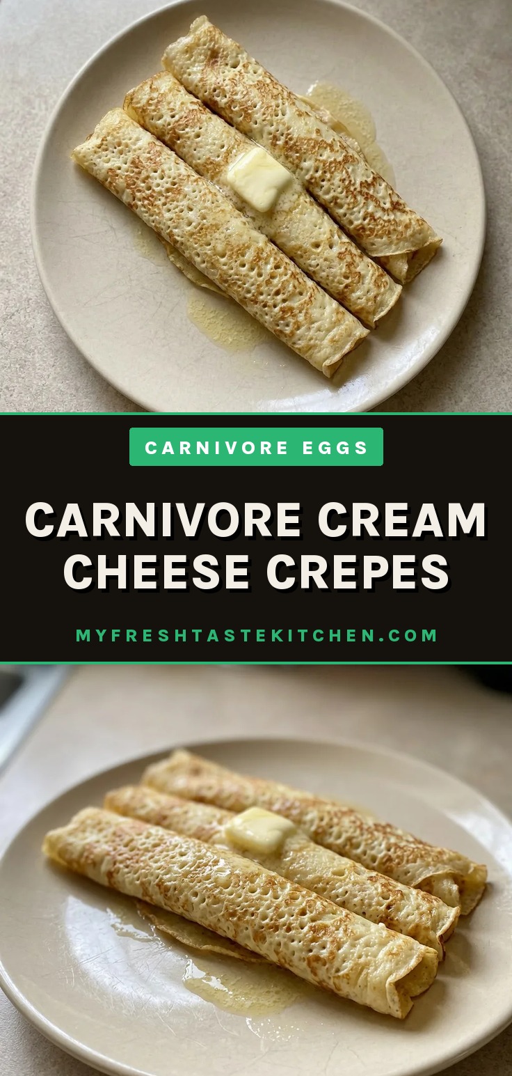 Carnivore cream cheese crepes stacked, showing golden brown crepes with butter and cream cheese filling.