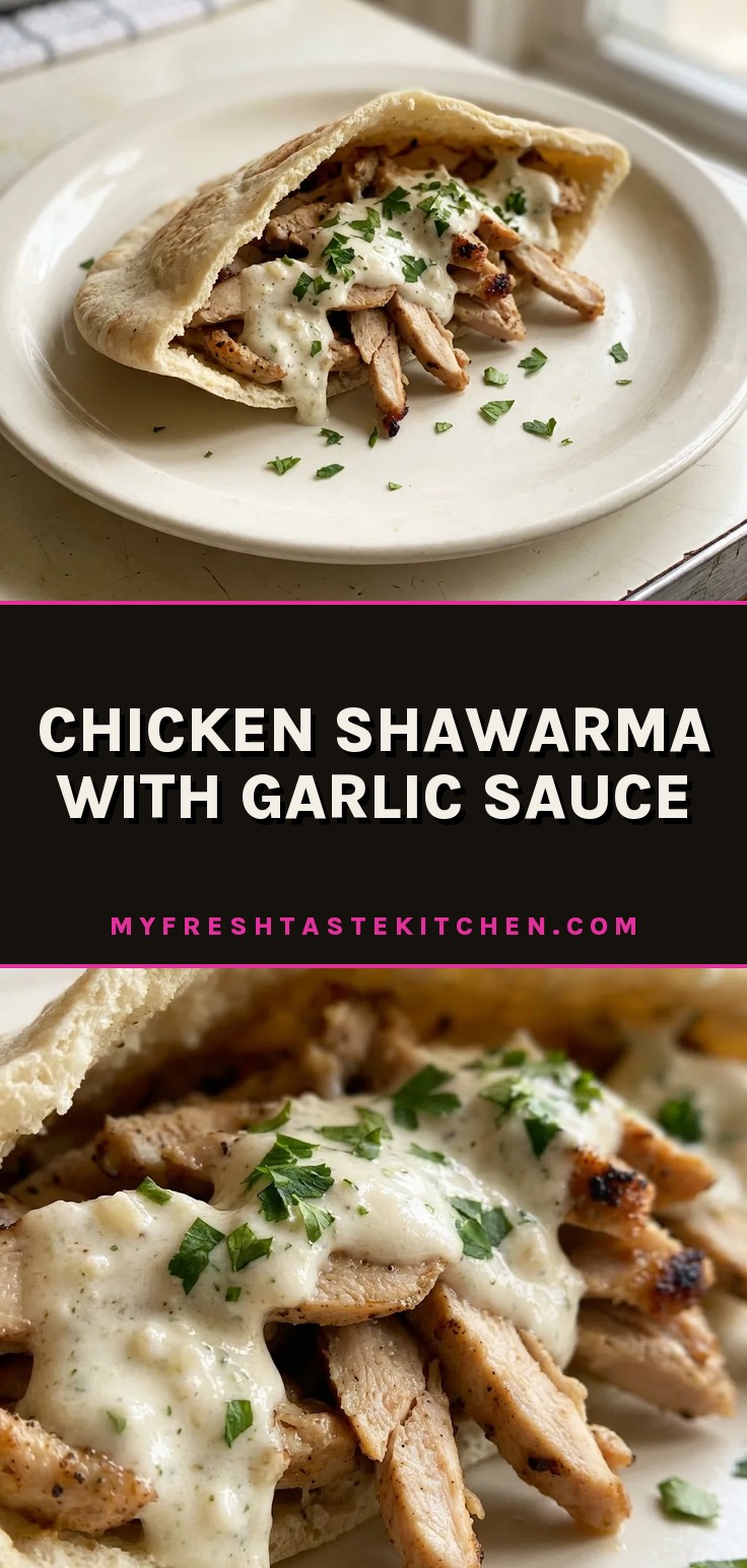 Top-down look at sliced chicken thighs on a white dish, drizzled with white garlic sauce and sprinkled with fresh herbs.