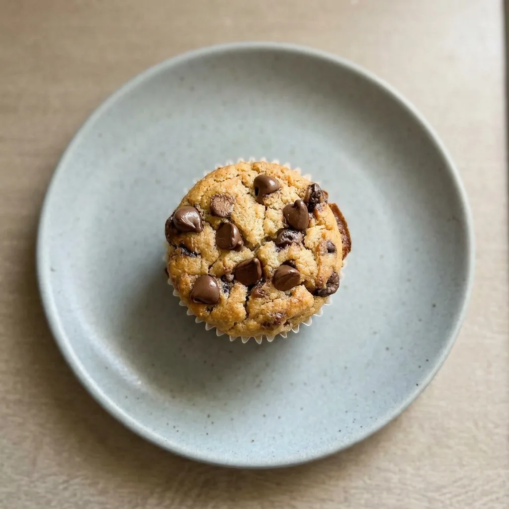 Ready to serve: a muffin with chocolate chips on a plate.