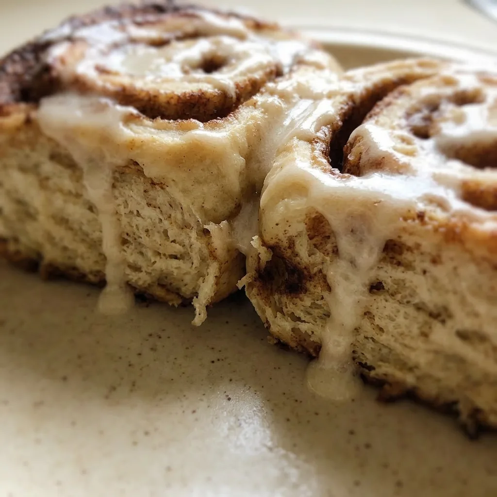 Macro detail of a cinnamon roll with visible cinnamon swirl and brown sugar topping.