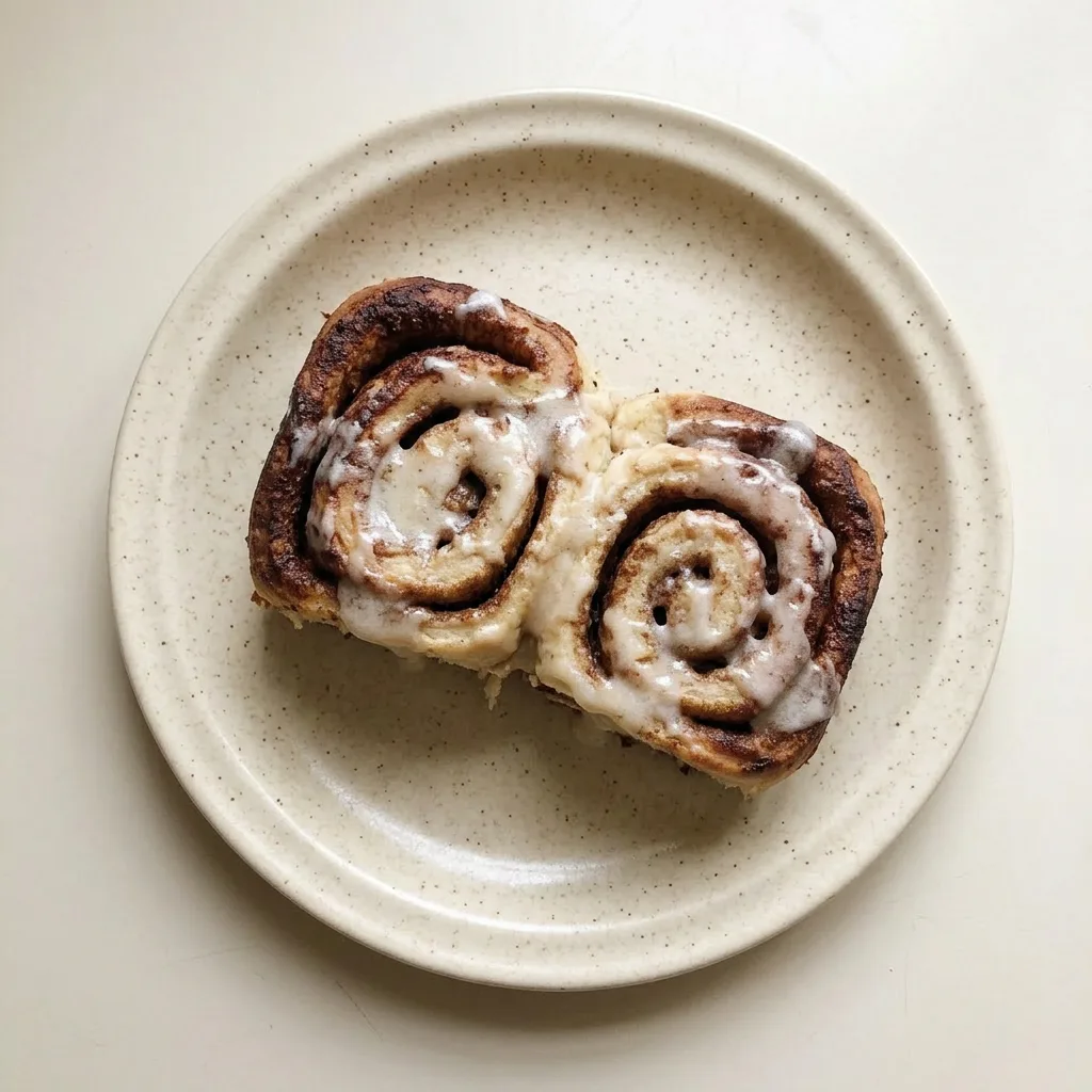 A serving of cinnamon rolls with brown sugar glaze, seen from a slight angle.
