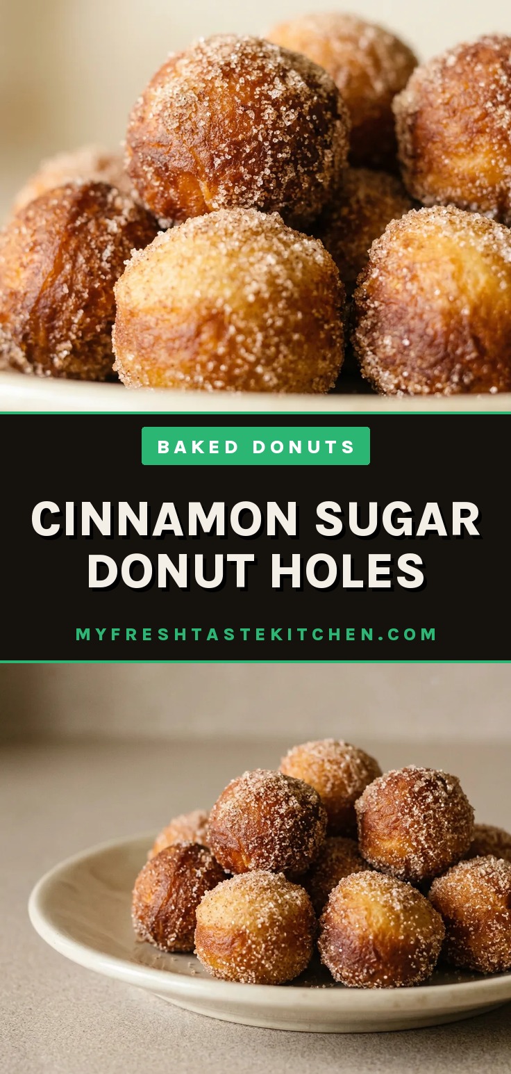 Cinnamon sugar donut holes are golden brown donut holes coated in cinnamon and sugar.