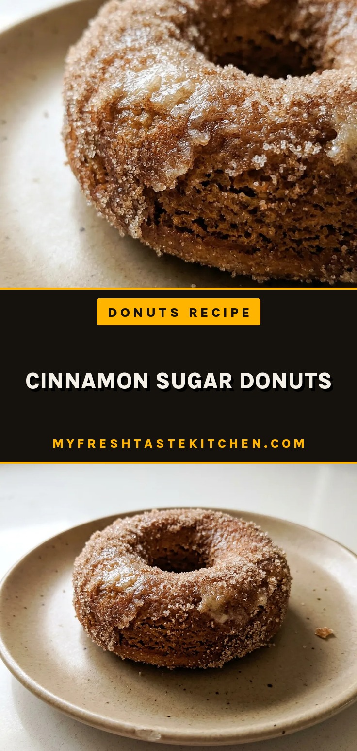 Cinnamon sugar donuts with brown sugar butter and nutmeg cinnamon coating, baked donuts with yogurt visible on a cooling rack.