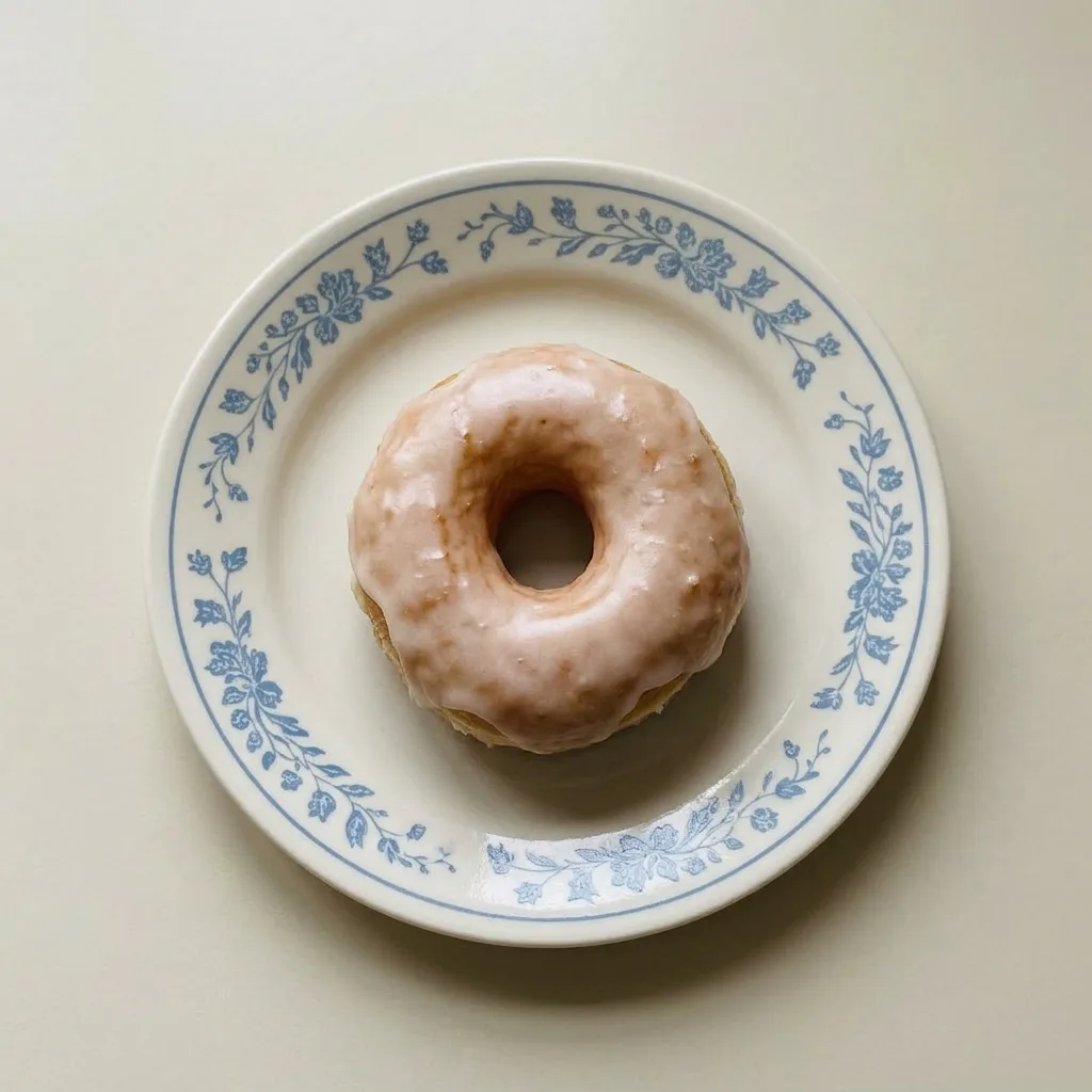 A plate of three glazed doughnuts stacked slightly, their icing pooling and catching light.