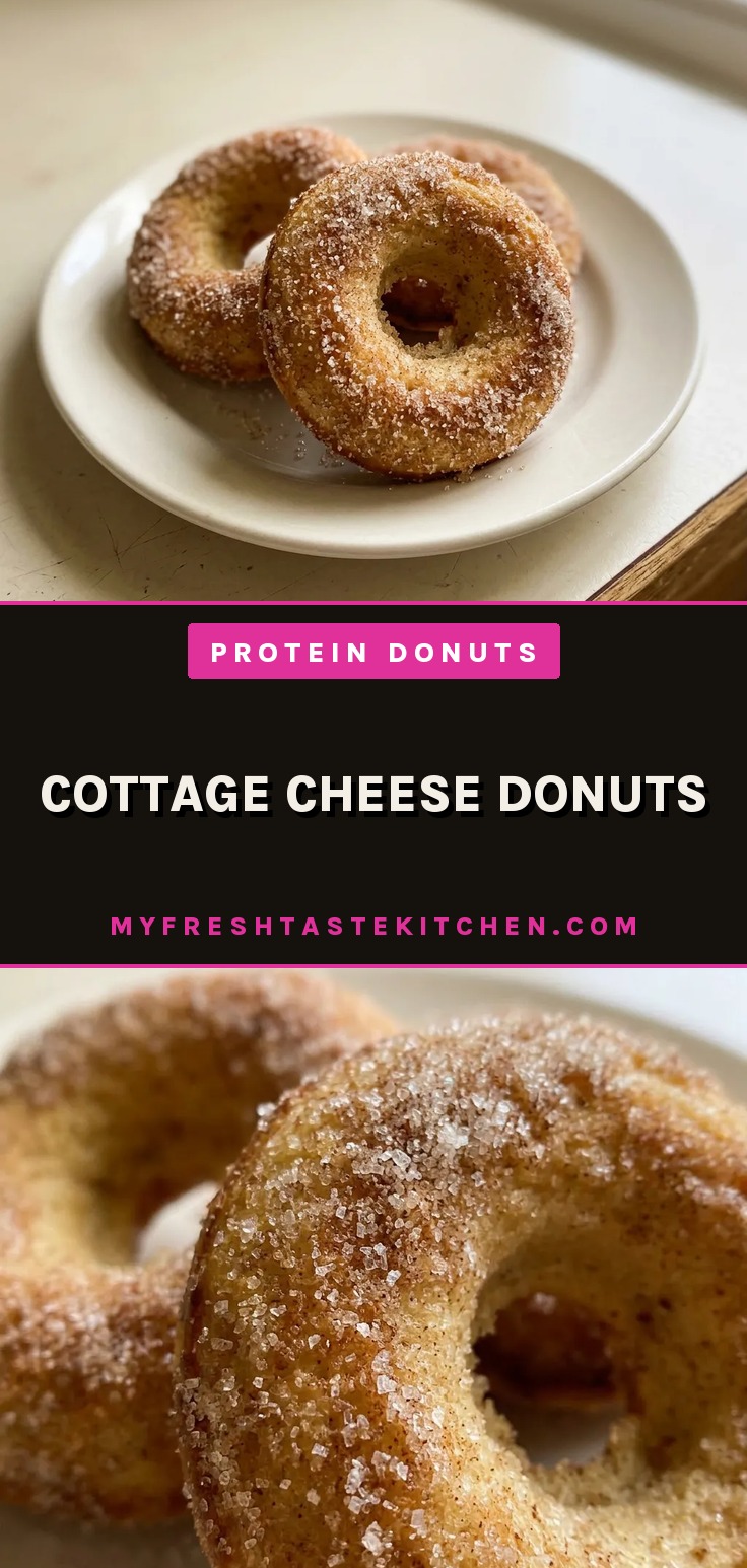 Cottage cheese donuts coated in cinnamon sugar, showing a golden brown exterior and soft baked interior.