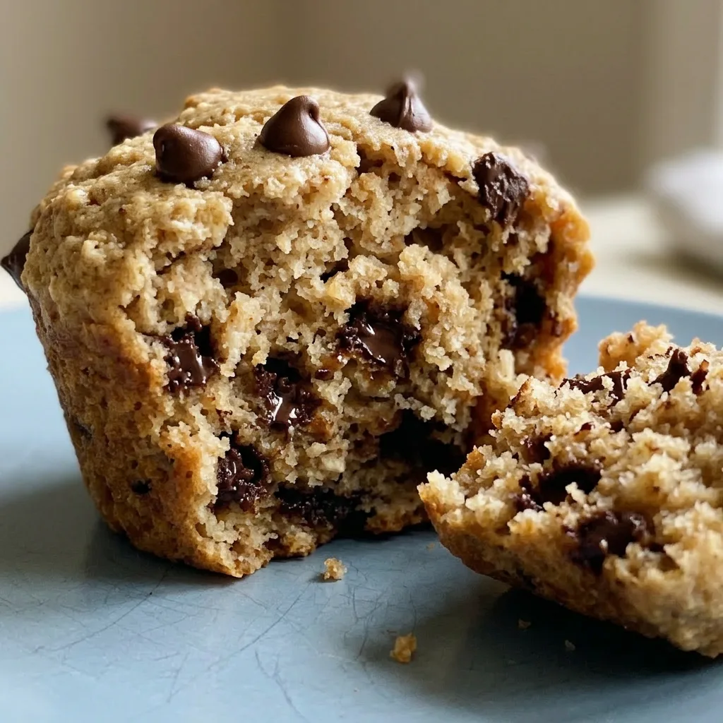 Macro detail of a muffin's surface showing cottage cheese curds, oats, and melted chocolate chips.
