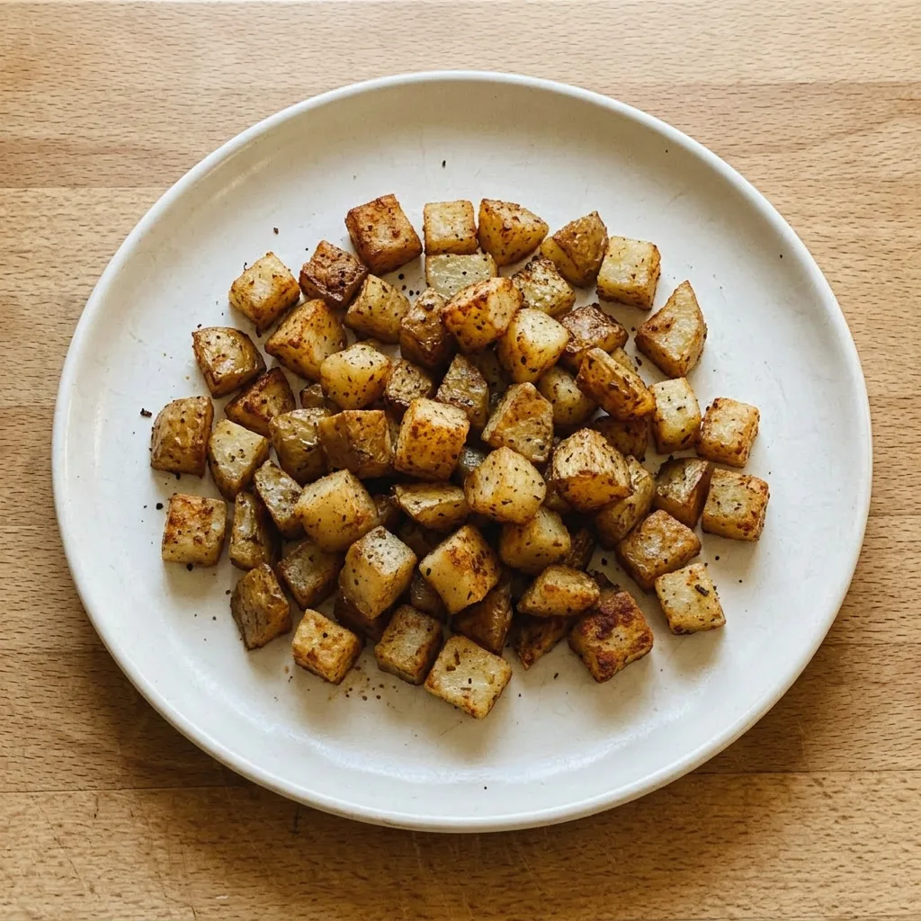 A plate of roasted potato chunks seasoned with paprika, thyme, oregano, and chipotle powder, with a slight smoky aroma.