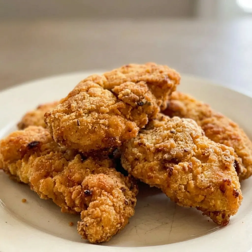 Zoomed in on a single chicken thigh with golden brown crust and visible garlic powder specks.
