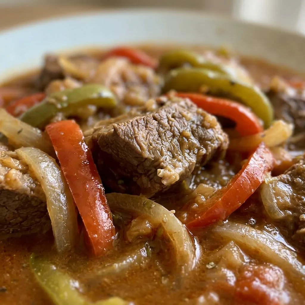 Zoomed in on a chunk of beef with garlic, oregano, and lime visible in the glossy sauce.