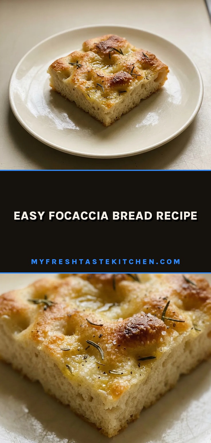 Top-down look at a round focaccia with dimpled surface, topped with fresh rosemary leaves and coarse sea salt.