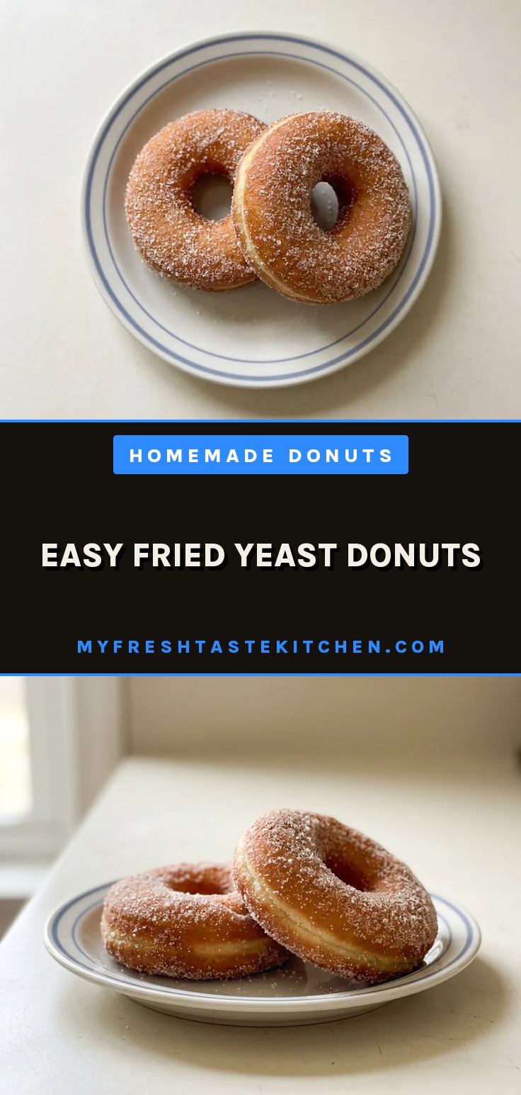 Easy fried yeast donuts coated in cinnamon sugar, showing a golden brown surface and fluffy interior.