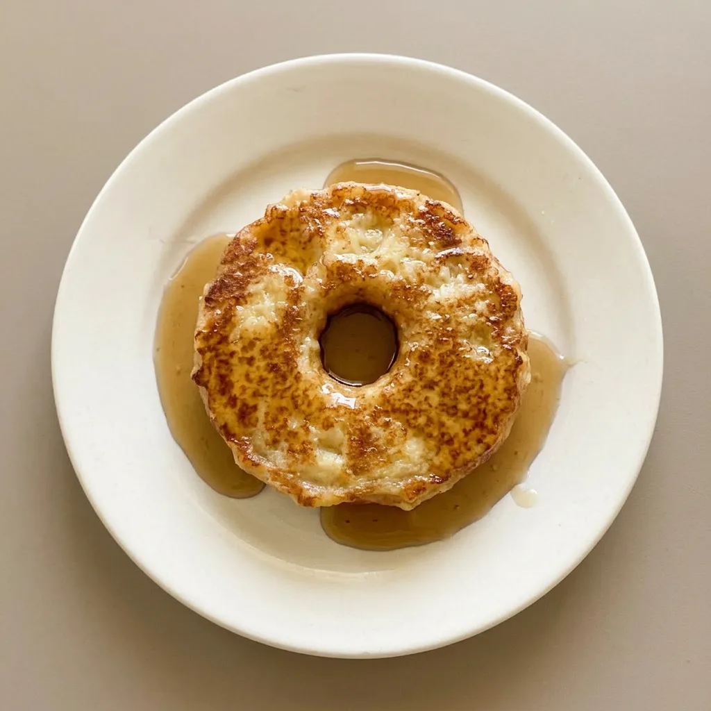 Plated donut with honey and syrup, garnished with a light cream drizzle.