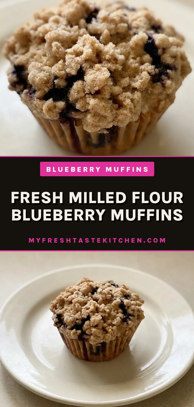 Top-down look at a blueberry muffin with a domed top, scattered cinnamon specks, and visible berry pieces.