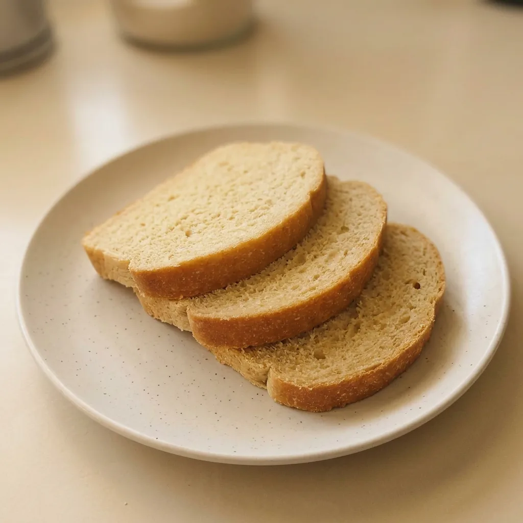 Bird's-eye view of a round loaf with a golden crust and a spiral score mark, topped with a few whole grains.