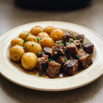 Slow Cooker Garlic Butter Beef Bites with Potatoes