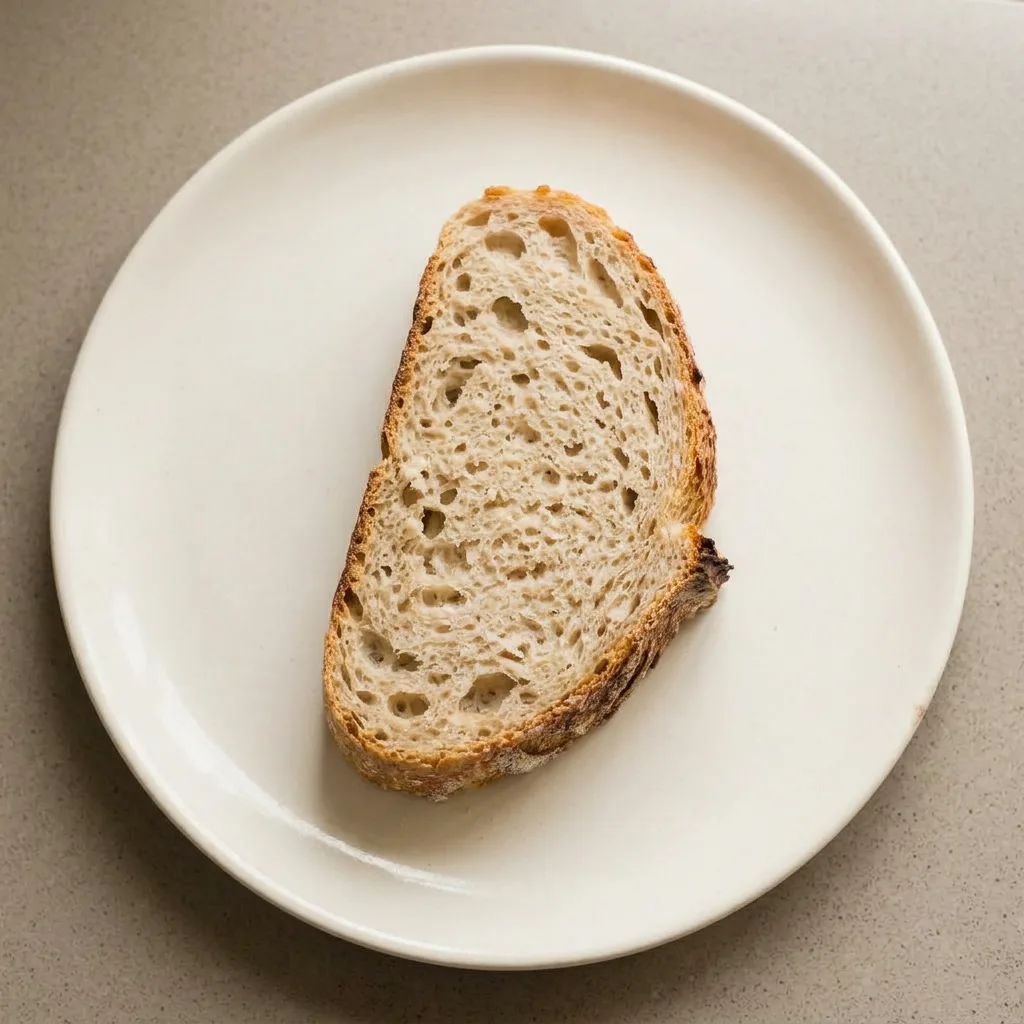 Plated slice of bread with a soft interior and crunchy crust, topped with sea salt.
