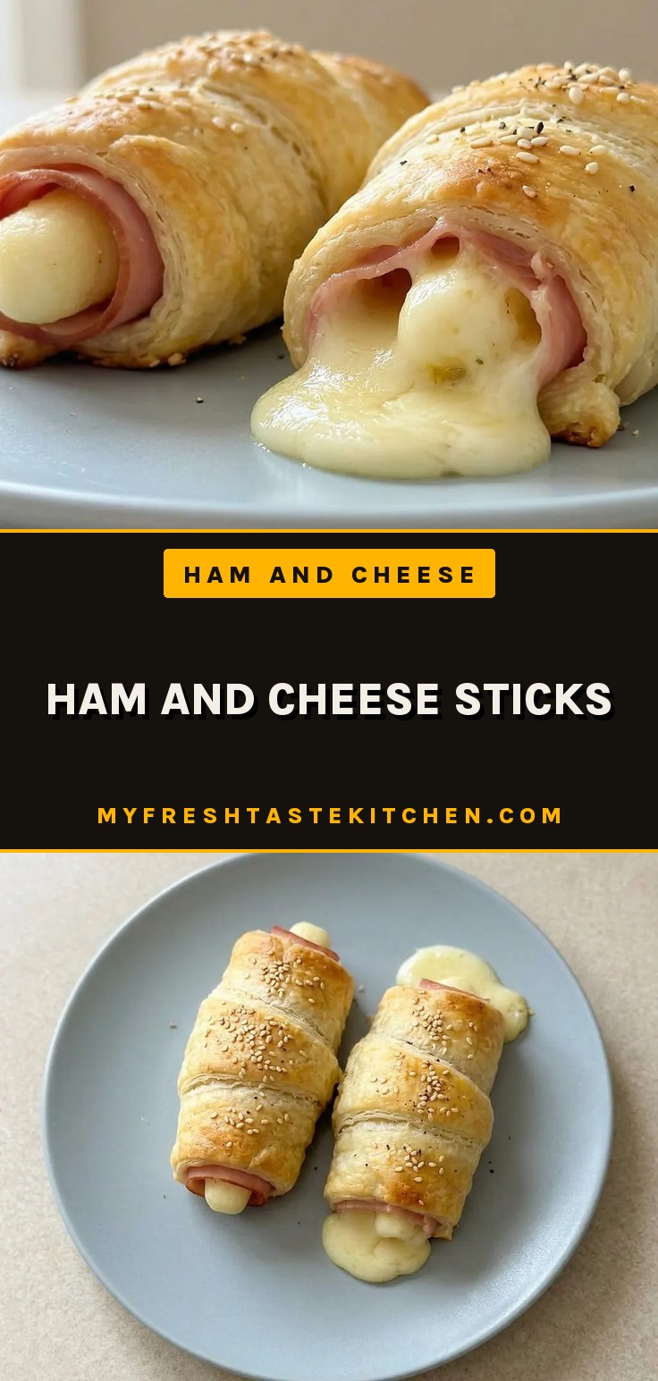 Ham and cheese sticks are golden baked sticks made with ham, mozzarella cheese, and puff pastry.