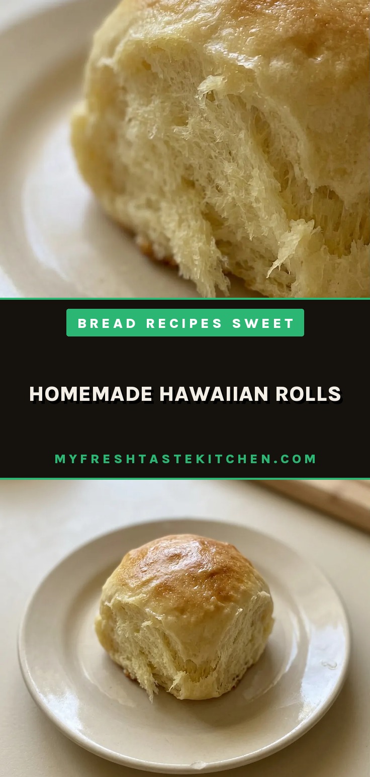 Looking down at three golden Hawaiian rolls arranged in a triangle, each with a glossy buttered top and a soft, soft crumb visible.