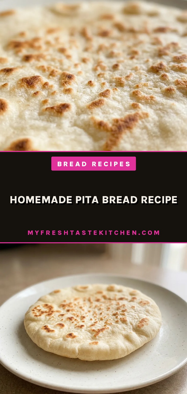 Bird's-eye view of a round pita bread with a golden brown crust and a puffed pocket, drizzled with olive oil and sprinkled with salt.