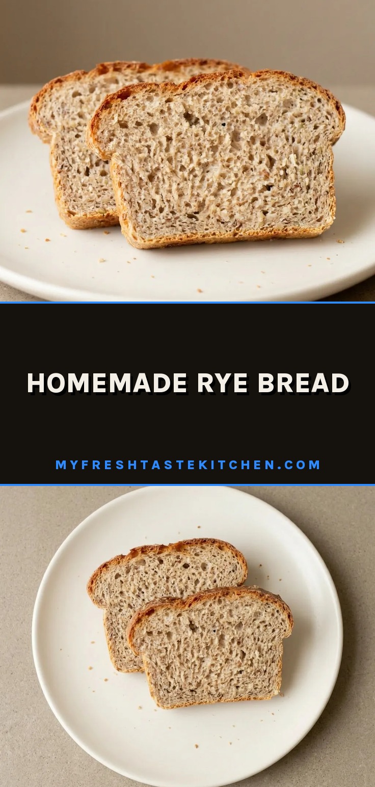 Bird's-eye view of a round loaf of rye bread topped with seeds, sliced into wedges.