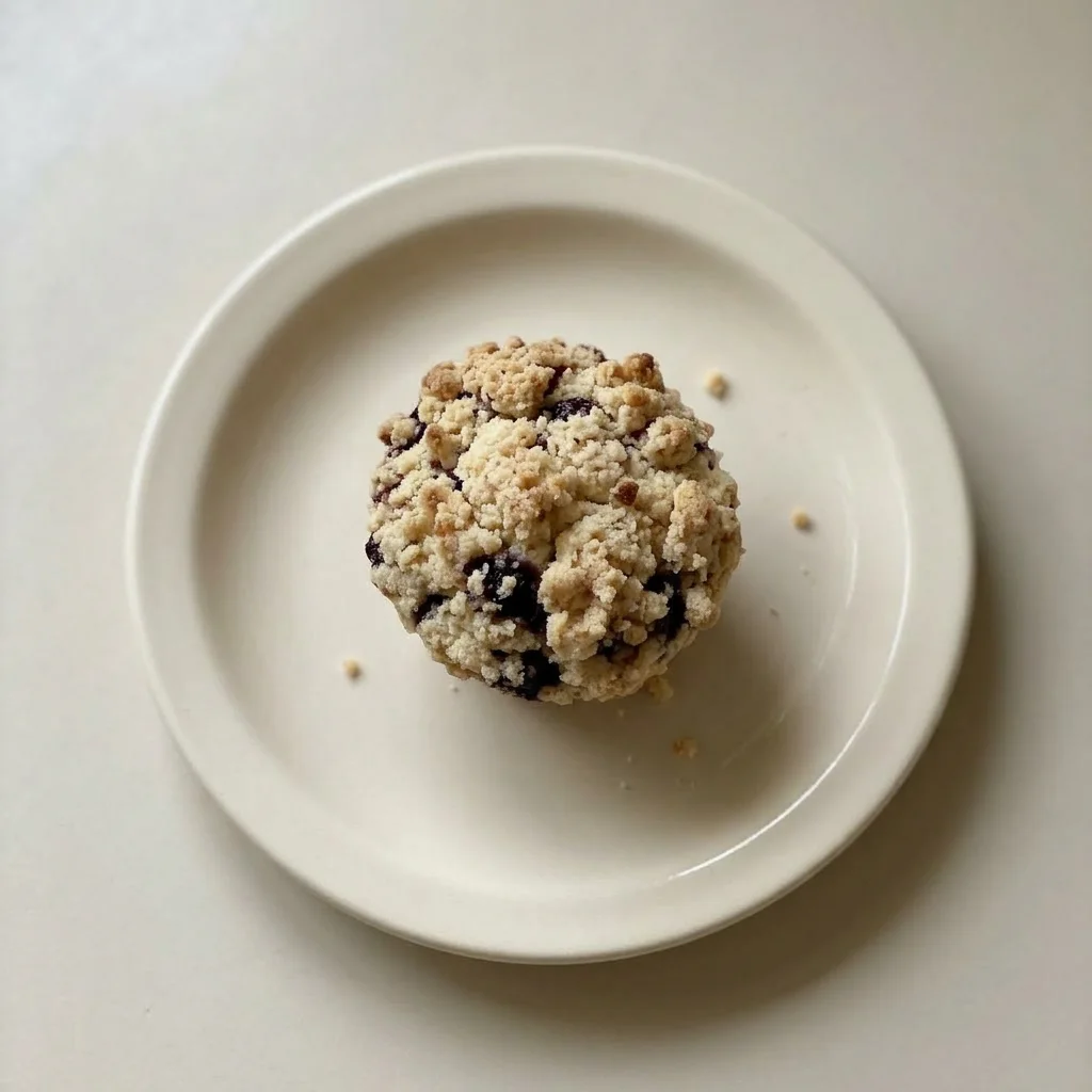 A plate of freshly baked huckleberry muffins, their tops crowned with butter and sour cream, berries visible throughout.