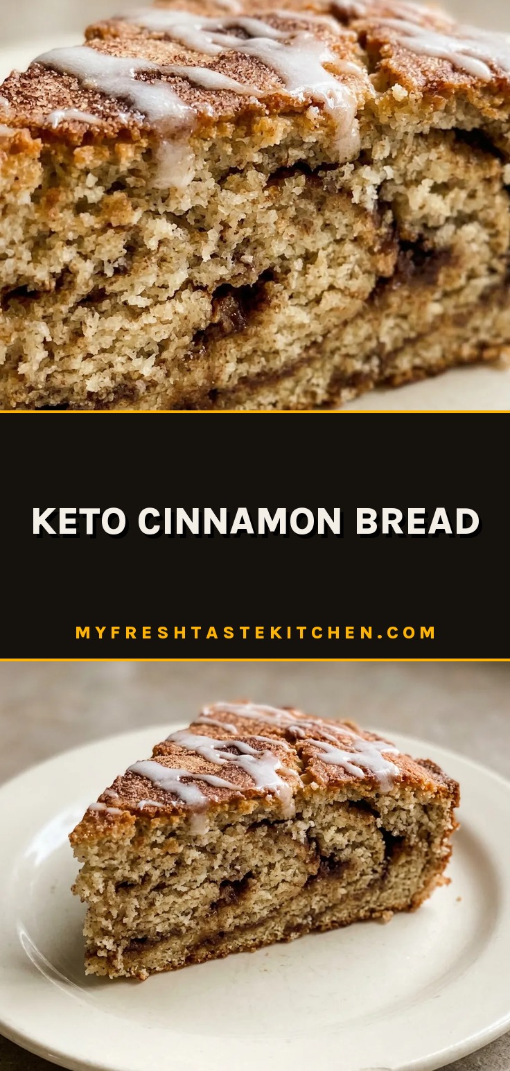 Top-down look at a round keto cinnamon bread slice with a swirl of cinnamon and butter on top.