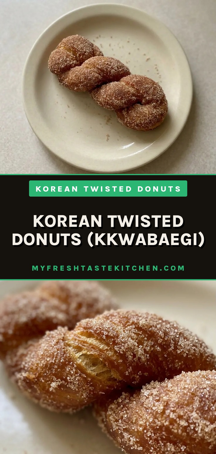 Korean twisted donuts with golden brown twisted donuts and cinnamon sugar coating.