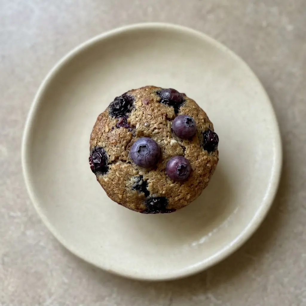 A plate of low carb blueberry muffins, each with a dome shape and scattered blueberries on top.