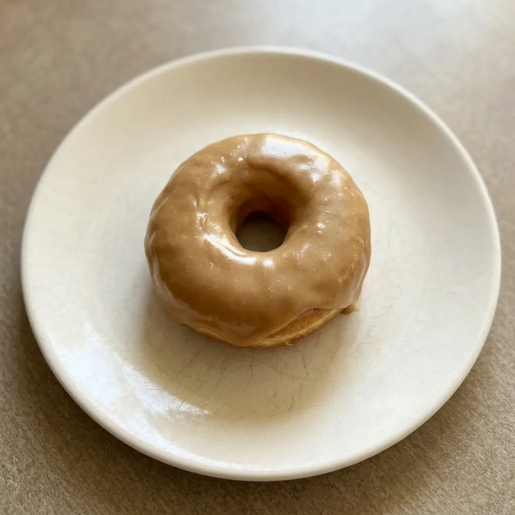 Plated pastry topped with a smooth maple glaze, visible vanilla specks, and a light dusting of powdered sugar.