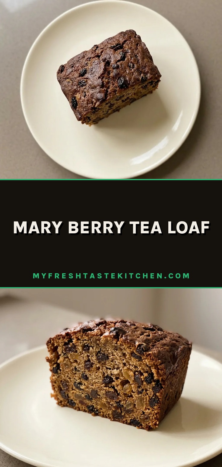Looking down at a round tea loaf topped with dried fruit, sliced into wedges.