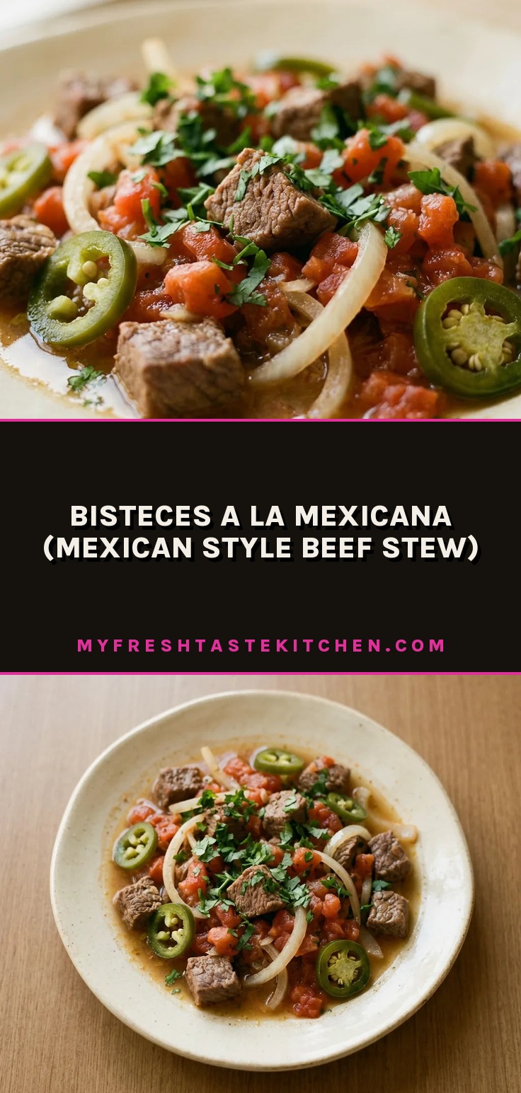 Mexican beef stew with chunks of beef, tomato, jalapeño, onion, and cilantro in a bowl.
