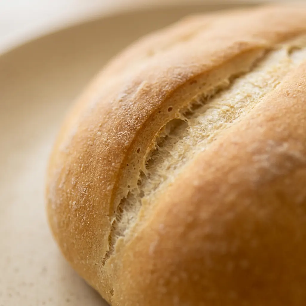 Macro detail of a telera bread slice showing a soft, airy crumb dotted with melted butter.